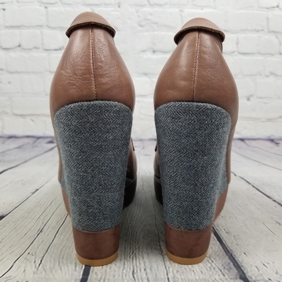 SPLENDID | herringbone fabric & leather slip-on wedge preppy loafers shoes - Picture 7 of 11